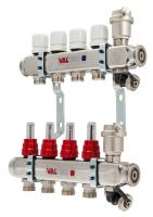 картинка VT586 Коллекторная группа (НЕРЖ) VALTEC со встр. расходомерами, в сборе, 1"х6 вых. Евроконус 3/4"