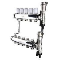 картинка VT588 Коллекторная группа (НЕРЖ) VALTEC, в сборе, 1"х5 вых. Евроконус 3/4"