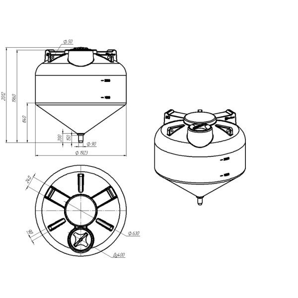 картинка Емкость ЦКТ 3000л с патрубком 